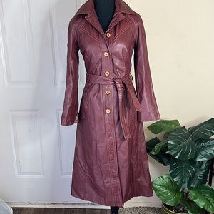 Vintage Sears Jr Bazaar Hooded  Trench Leather Jacket
Burgundy | Size 7